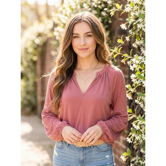 Lucky Brand Tops - Lucky Brand Women's Long Sleeve V-Neck Blouse Pink Size S